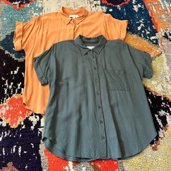 Set of 2 LOFT Short Sleeve Blouses, Green and Yellow-Peach, size Large - Picture 2 of 13